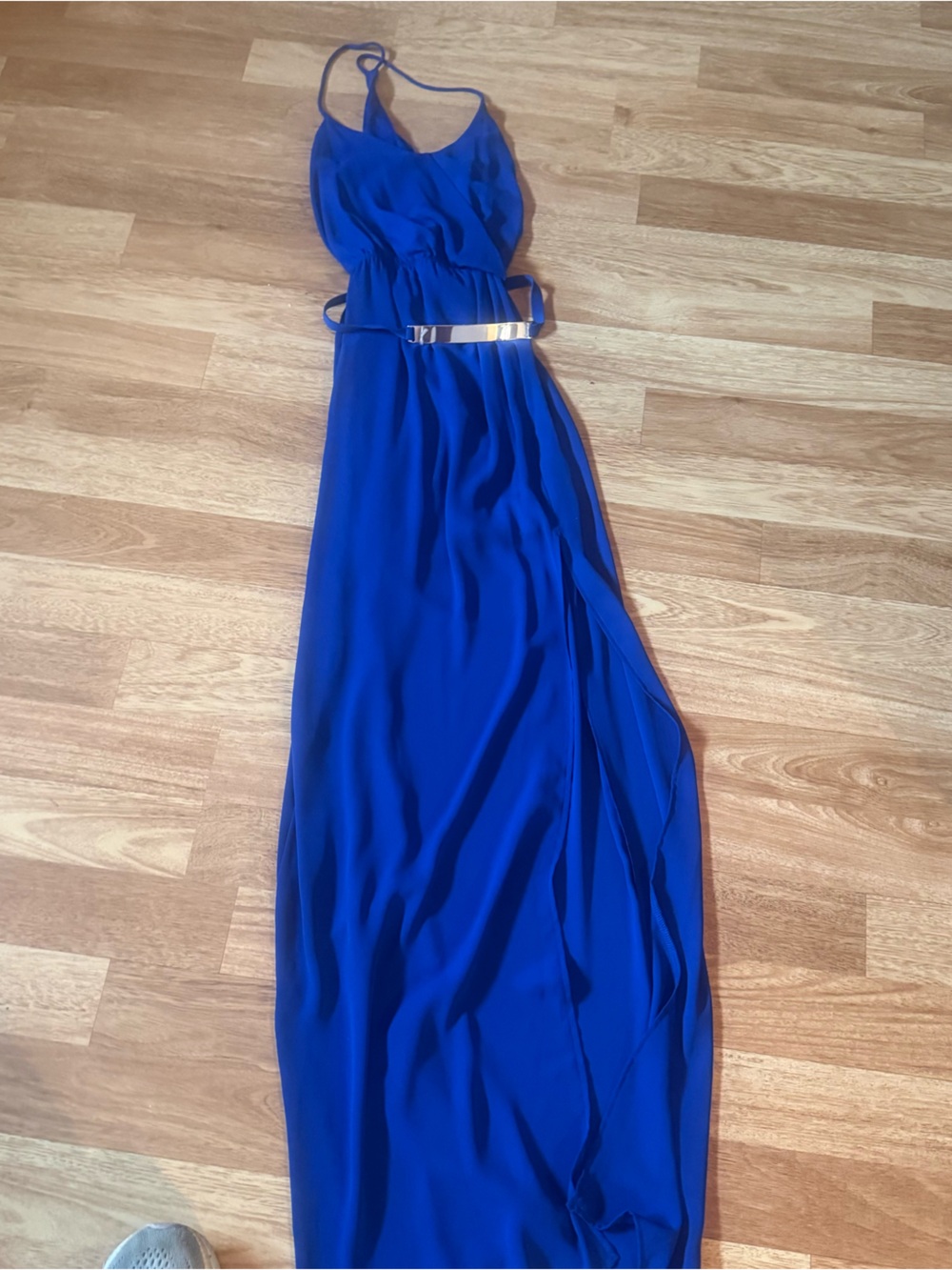 Arden B cobalt blue maxi dress with metallic belt